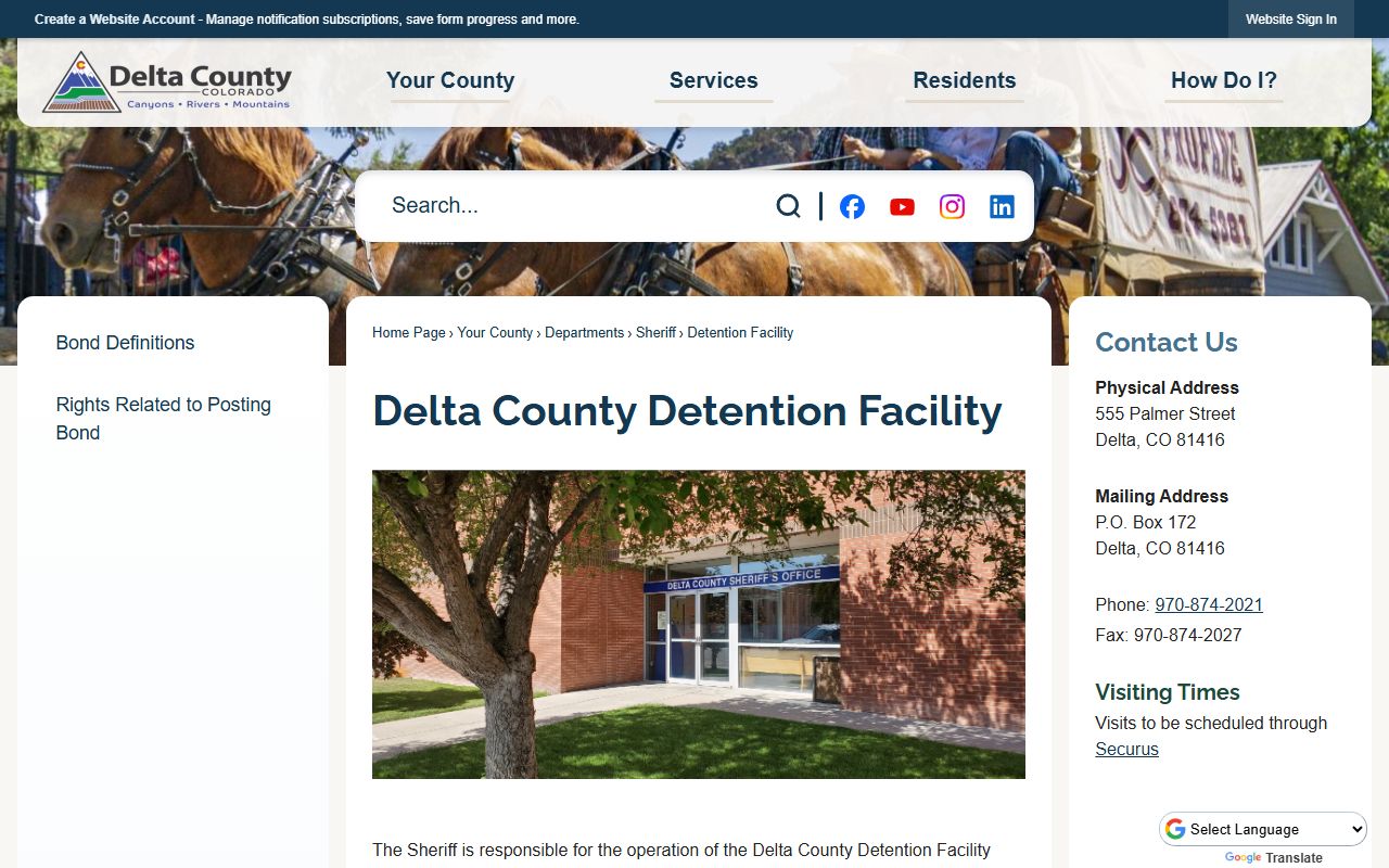 Delta County Detention Facility jail records and inmate information page