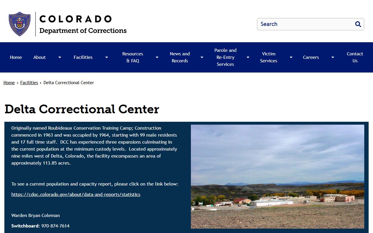 Delta Correctional Center state prison inmate information page